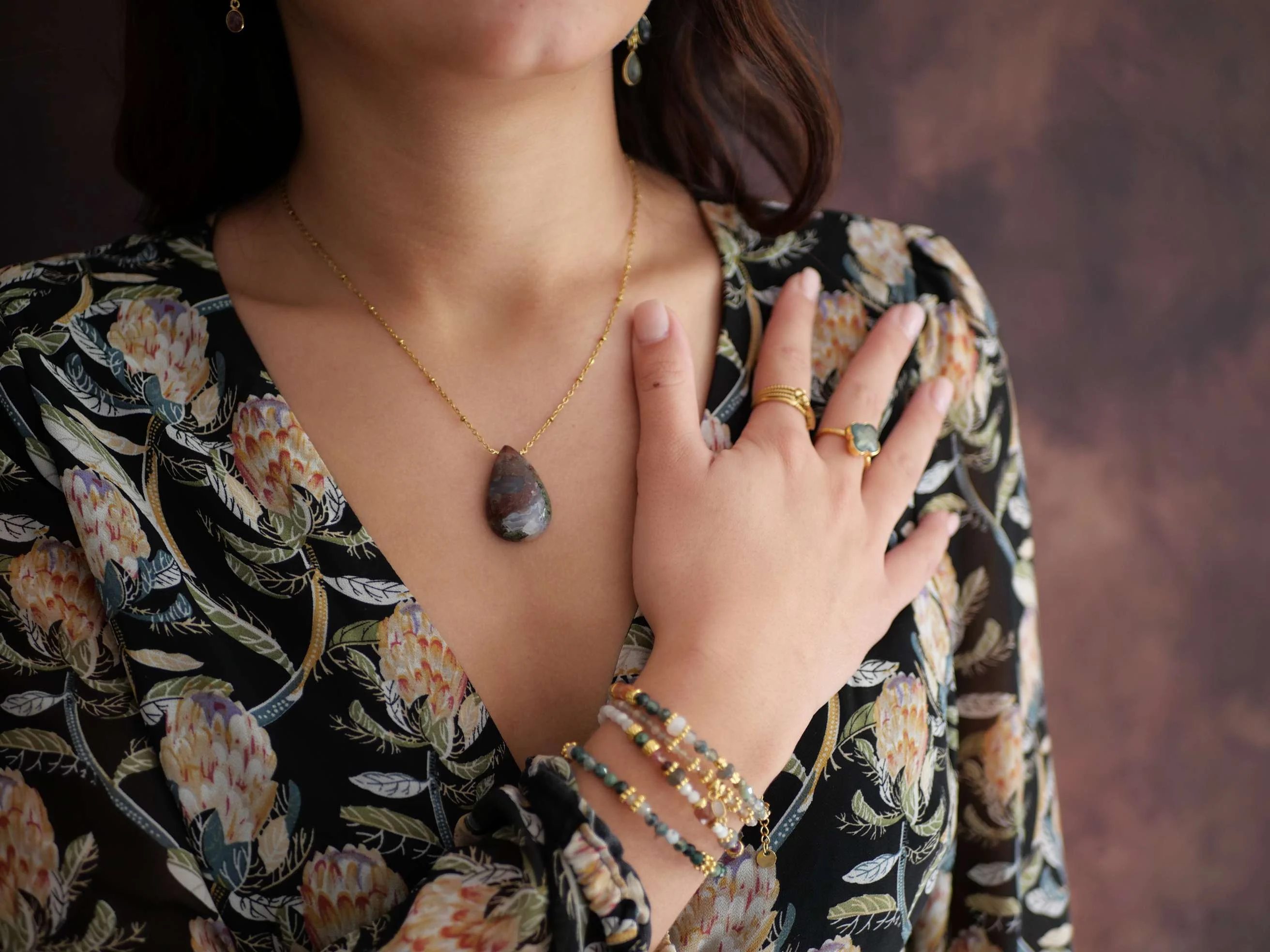 ELIA - Collier agate mousse rouge | Marron