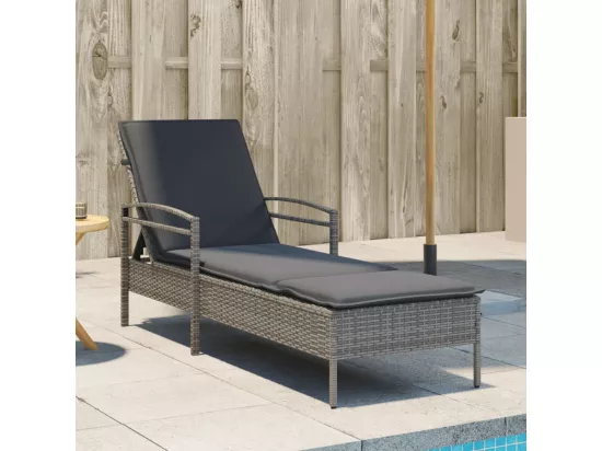Chaise longue avec coussin gris 63x200x81 cm résine tressée