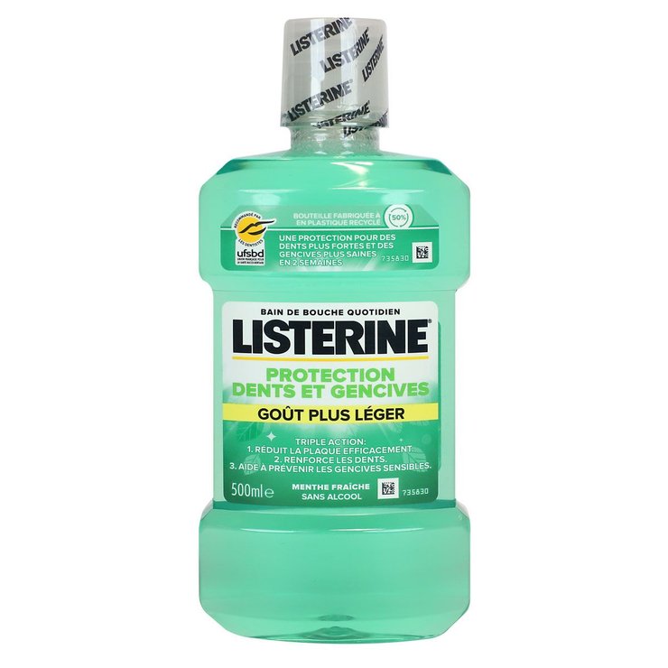 Bain de bouche protection dents gencives goût plus léger 500ml