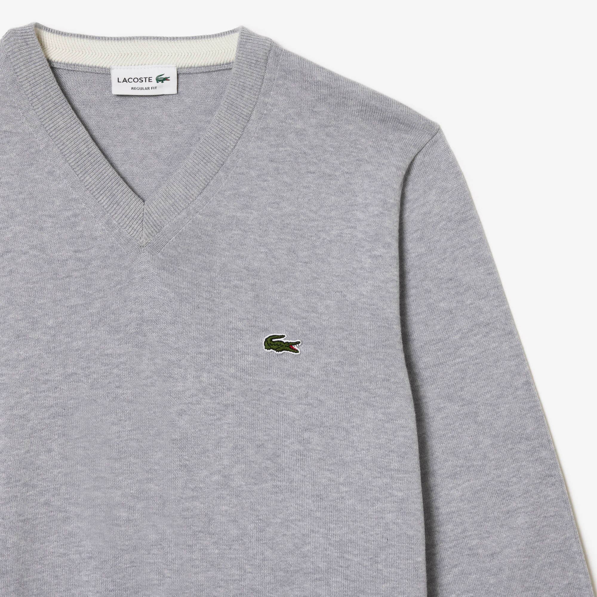 Herren Baumwollpullover mit V-Ausschnitt Pullover - Grau - Lacoste - Herren