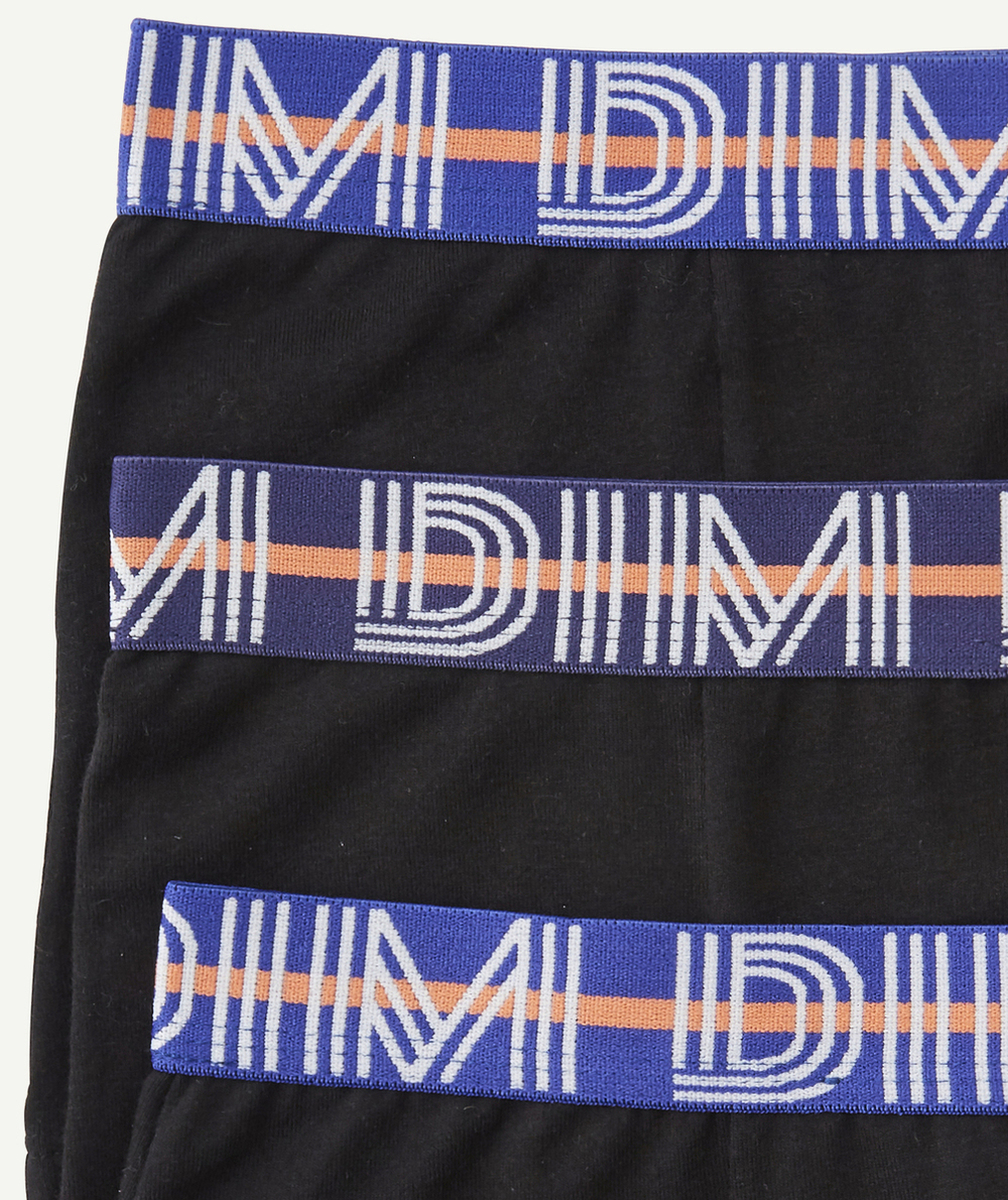DIMlot de 3 boxers garçon noirs en coton stretch avec ceinture colorée