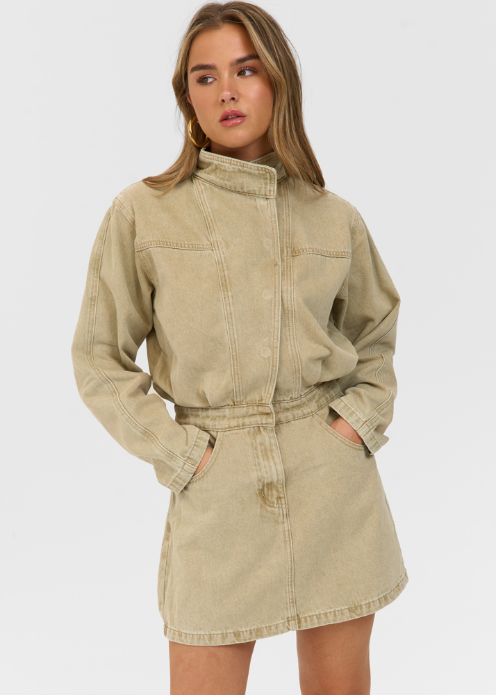 Iconic denim dress sage groen