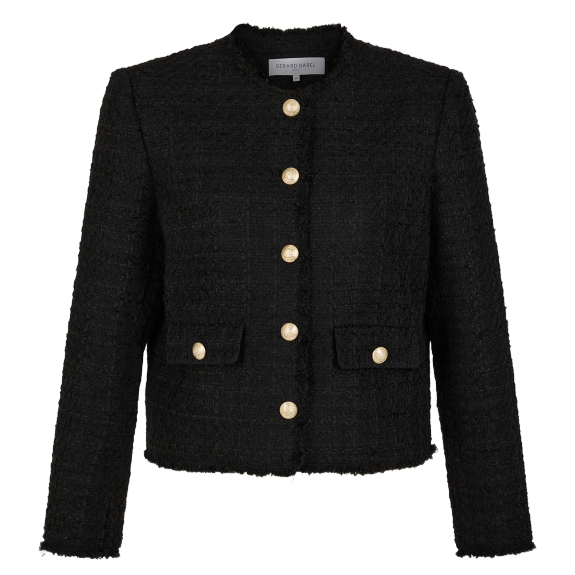 MELISSA - Veste sans col tweed en coton mélangé | Noir