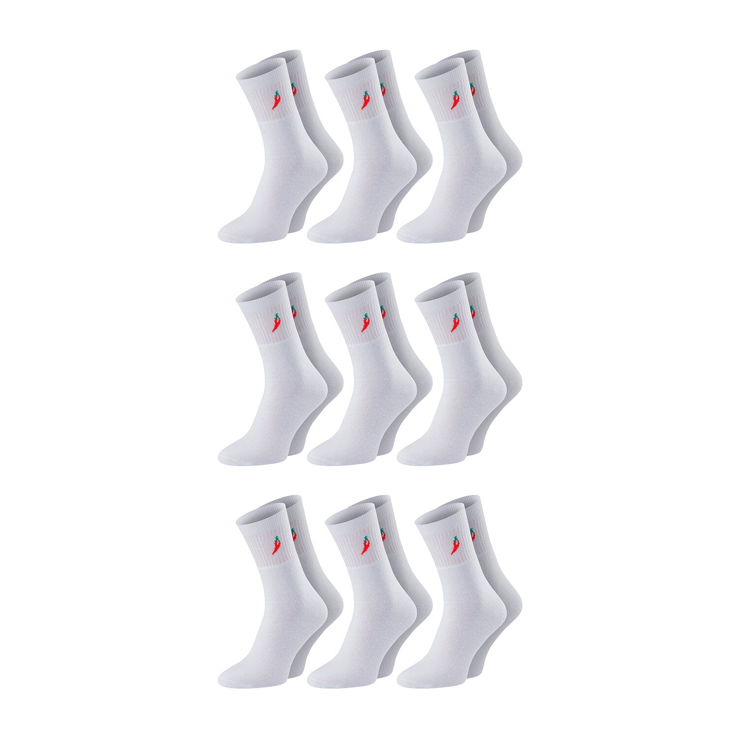 Chili Lifestyle Sportsocken Baumwolle 9 Paar weiß Tennis Damen Herren