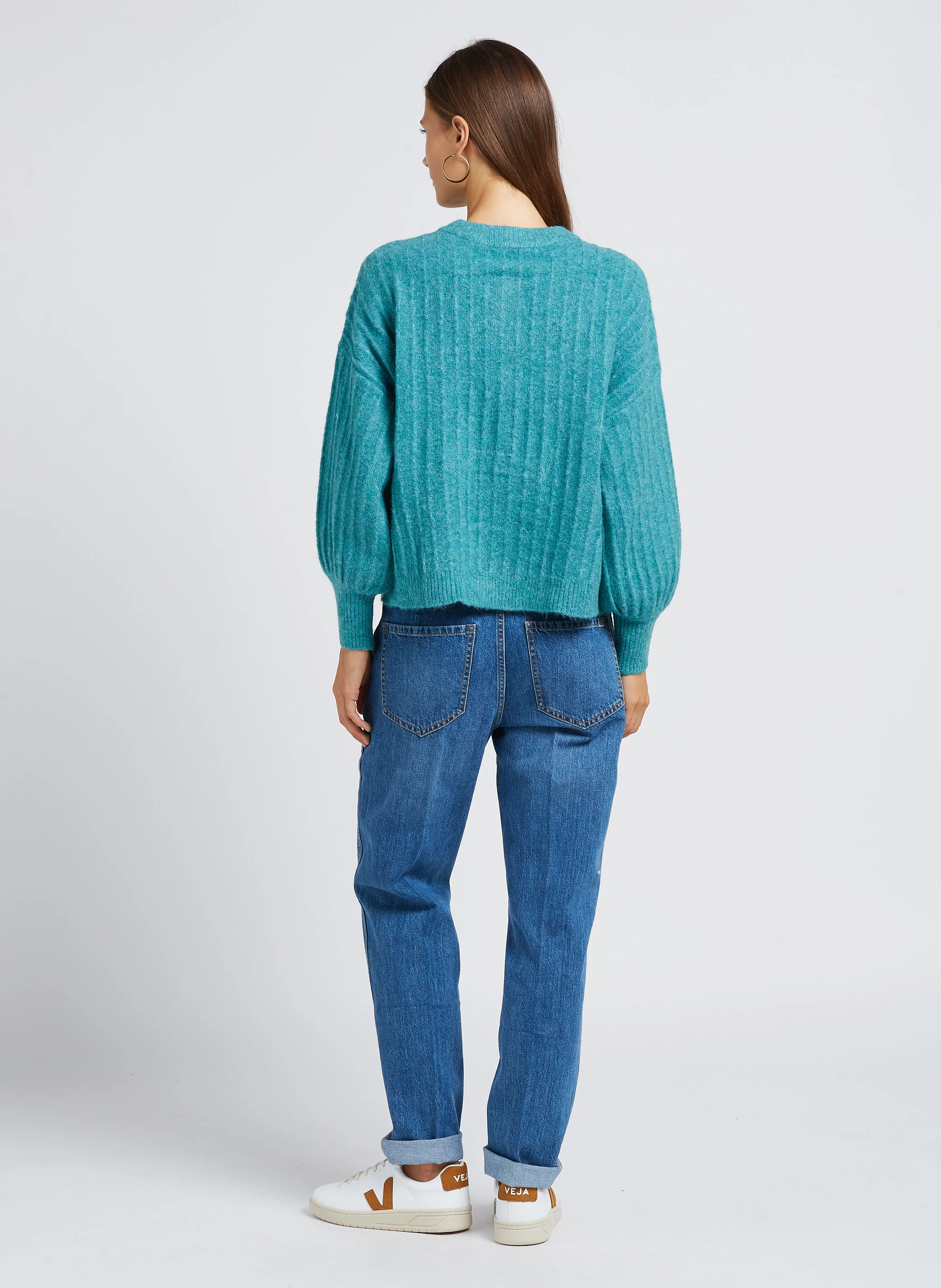 JANE - Jean droit taille haute en coton | Bleu