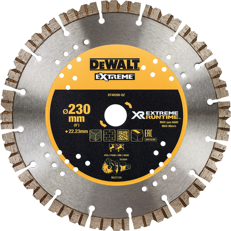 DeWALT Extreme Runtime Diamantblad, gesegmenteerd, (DCS690) Ø230mm/22.2mm