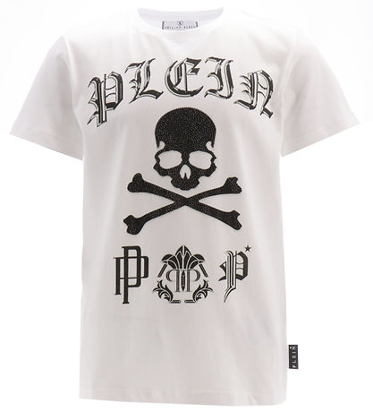 Philipp Plein T-Shirt - Weiß m. Schwarz/Strassstein