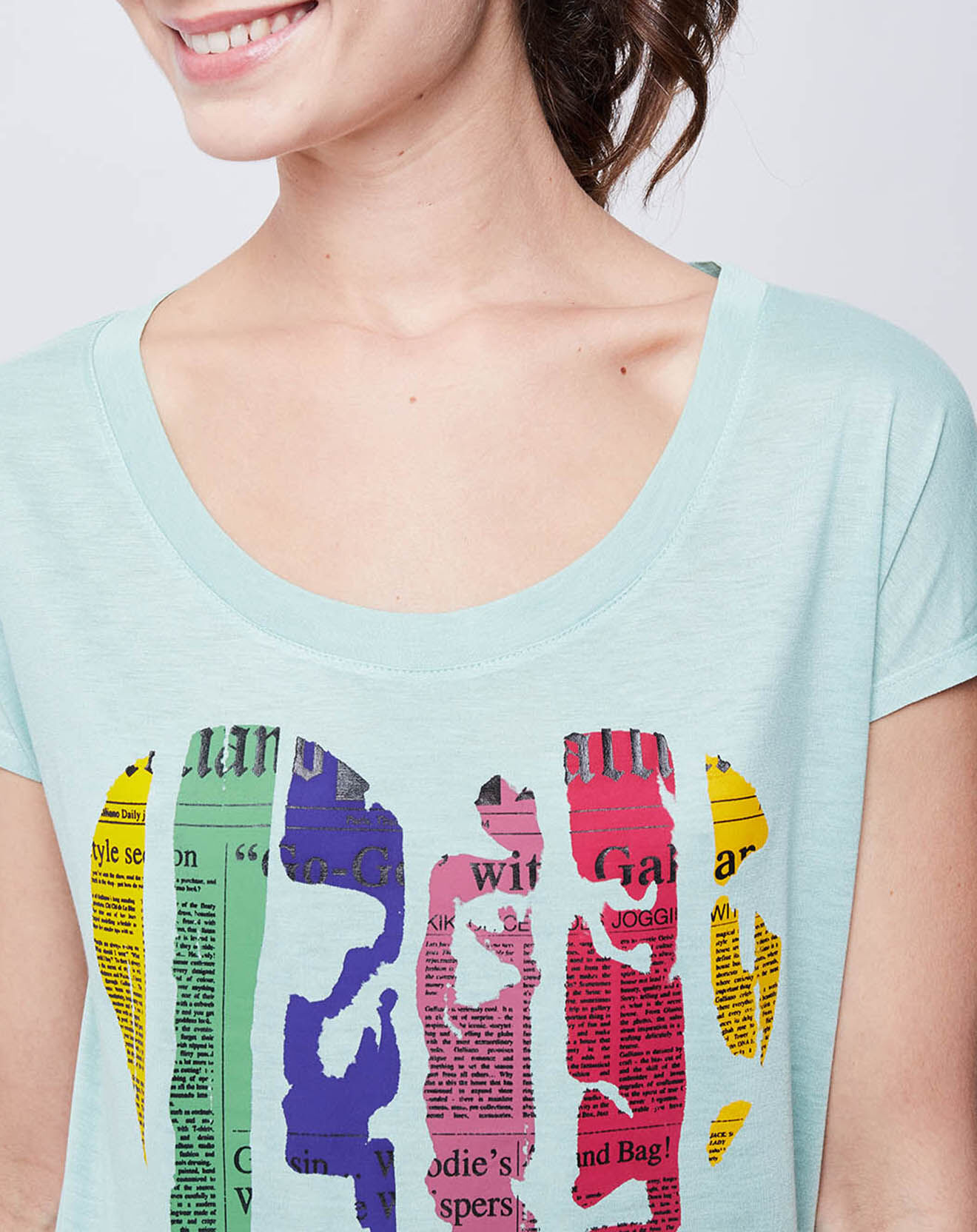 John Galliano T-Shirt imprimé vert d'eau/multicolore