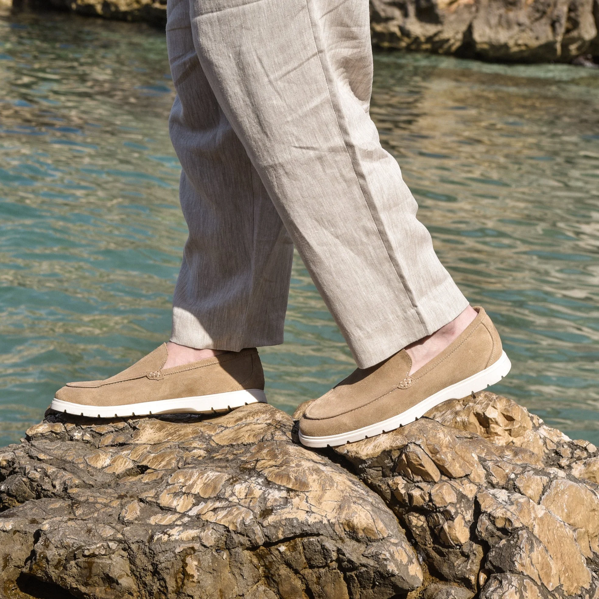 Moguy-Mocassin en veau velours beige