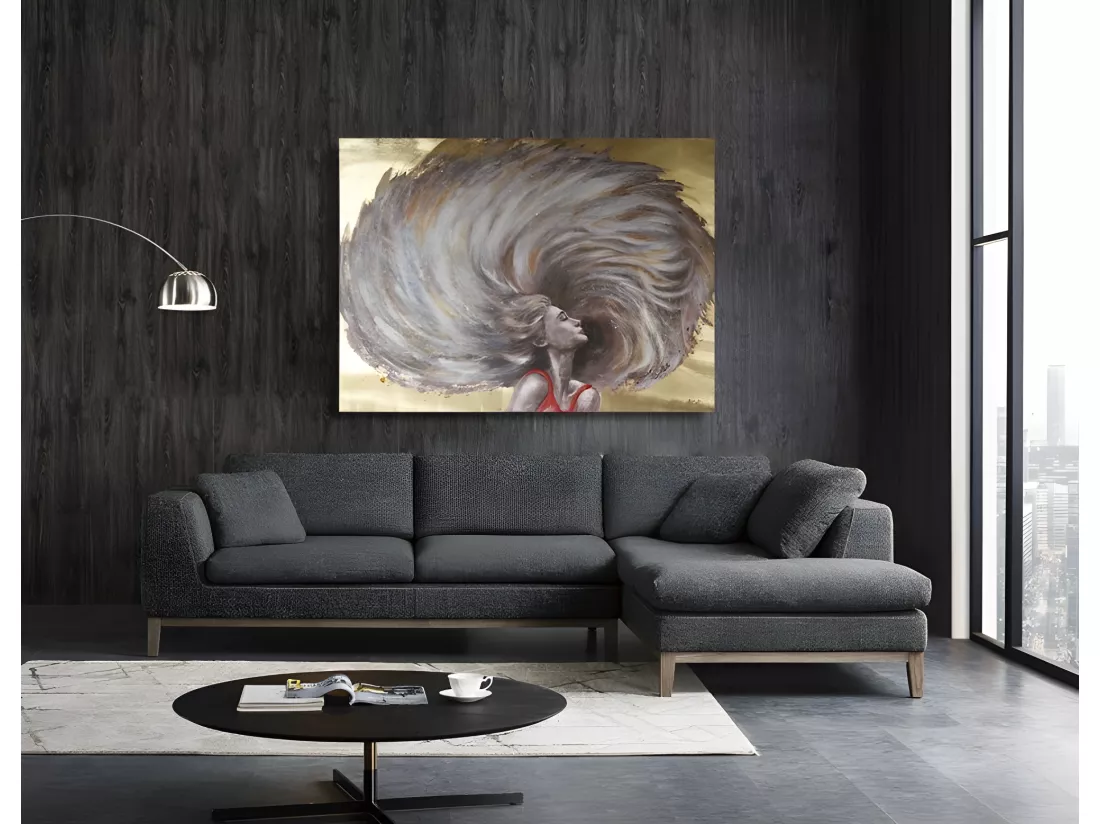 Tableau peinture femme cheveux au vent 120 x 90 cm - WEELNESS