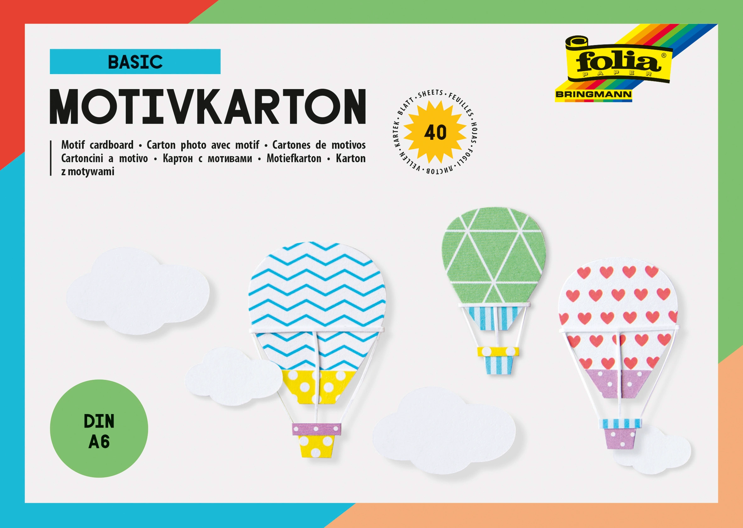 Motivkarton-Block BASICS 40-teilig in bunt