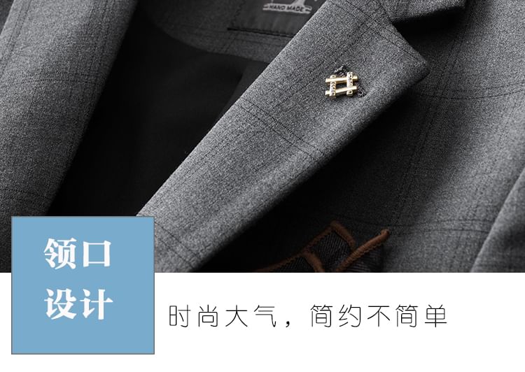 Blueforce - Set: Geruite blazer met reverskraag en één knoop + Rechte pantalon met middelhoge taille