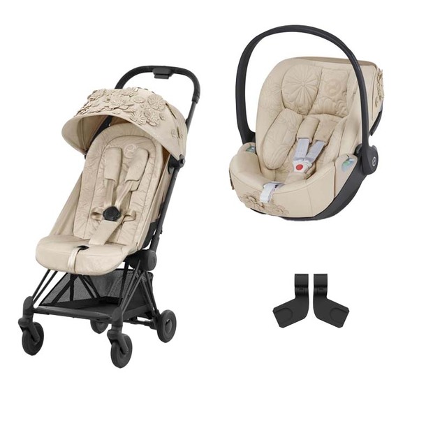 Poussette DUO Coya Matt Black + Cloud T Simply Flowers Beige - CYBEX