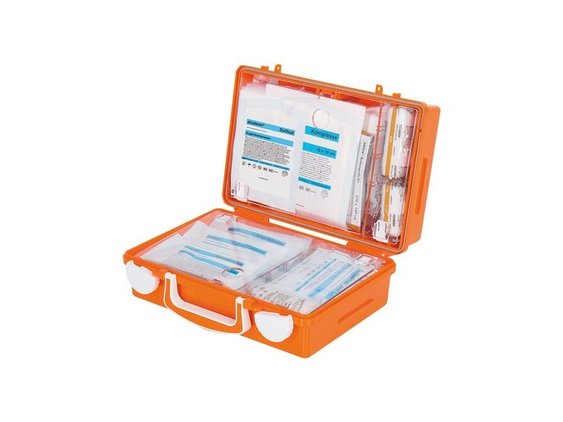 SÖHNGEN Erste-Hilfe-Set QUICK-CD SUISSE, DIN 13157, Orange Erste-Hilfe-Koffer inklusive Wandhalterung
