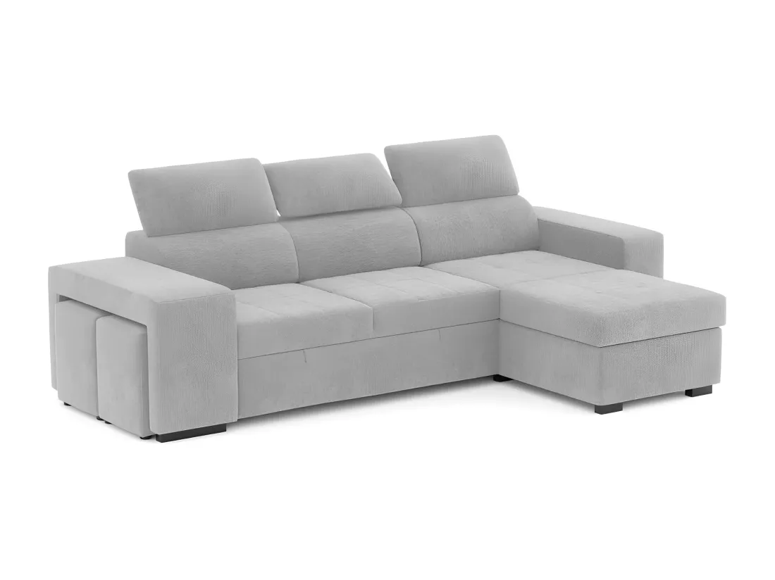 Canapé méridienne 3 places réversible en polyester gris clair