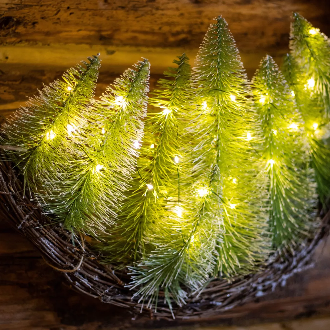 Couronne de Noël lumineuse (D50 cm) Sapins Blanc chaud