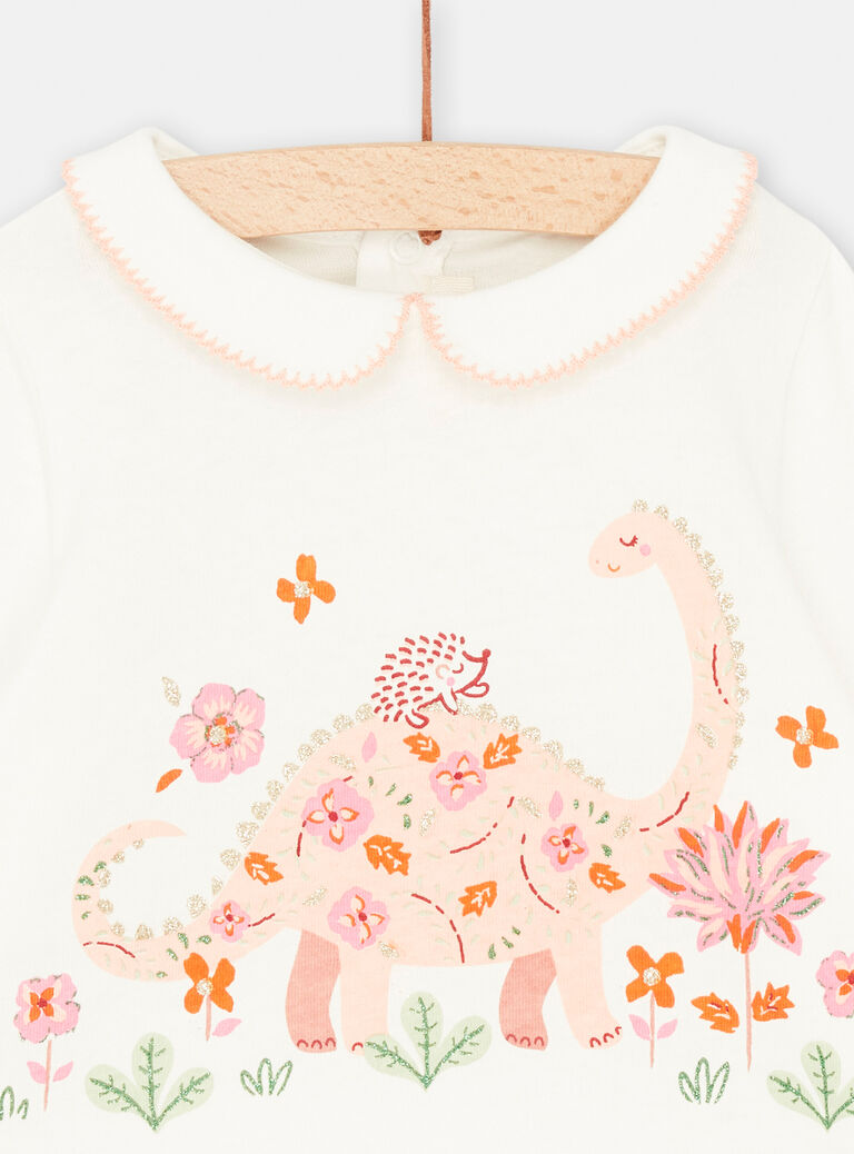 Brassière écru et col uni avec animation bébé fille