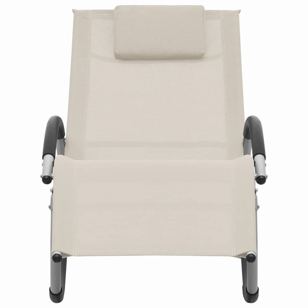 Transat chaise longue bain de soleil lit de jardin terrasse meuble d'extérieur avec oreiller crème textilène