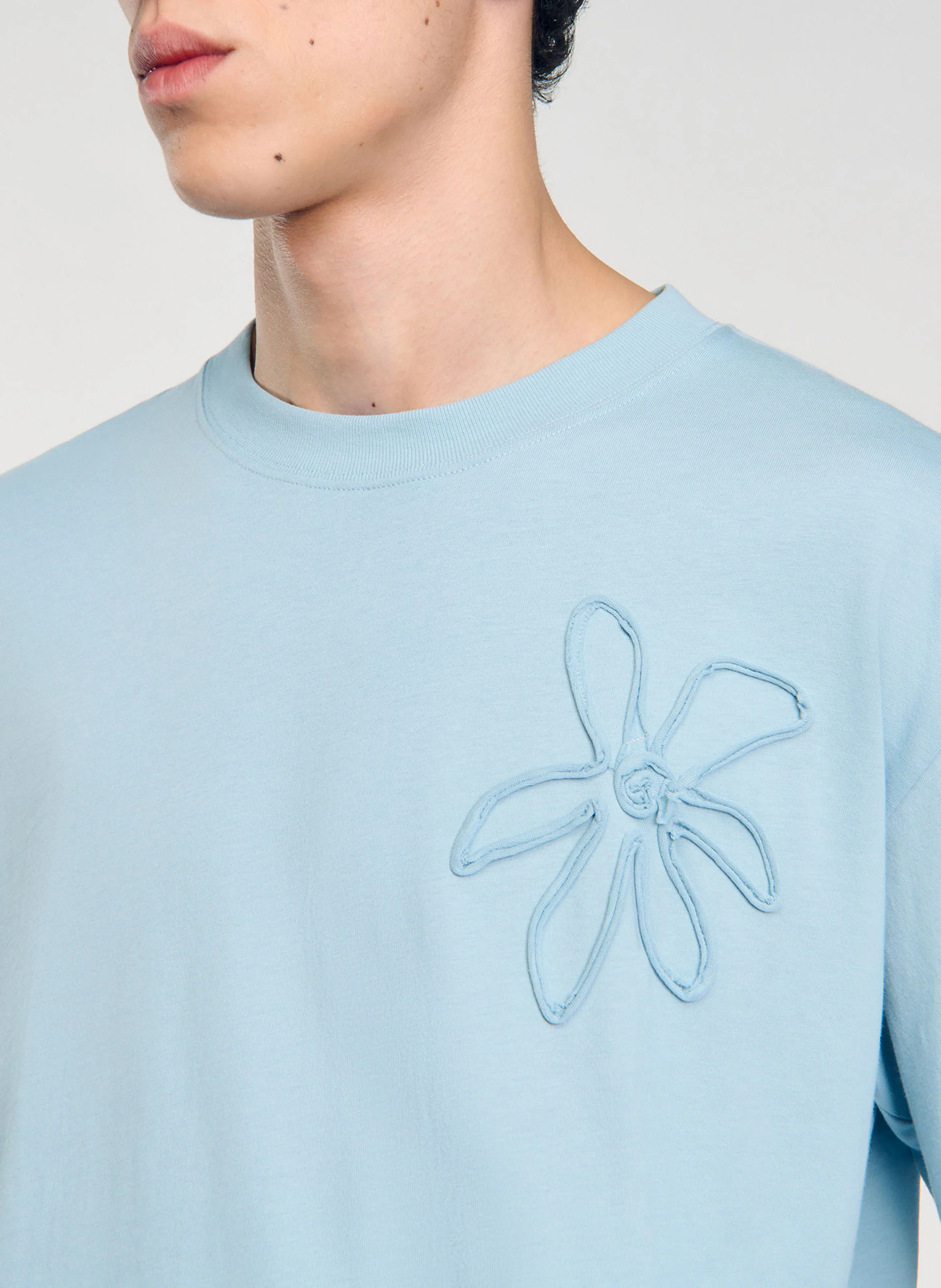 Tee-shirt oversize brodé en coton | Bleu