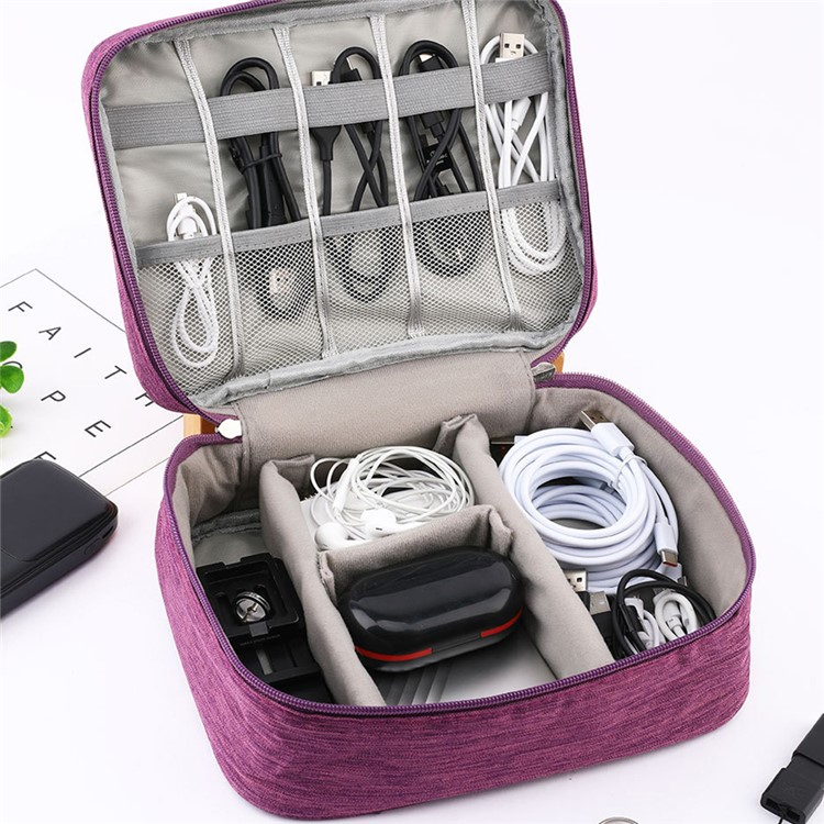 (25x19.5x10cm) Universal Oxford Stoff Tasche Reise Organizer für Smartphones / Ladekabel mit Doppel Reissverschluss - Schwarz