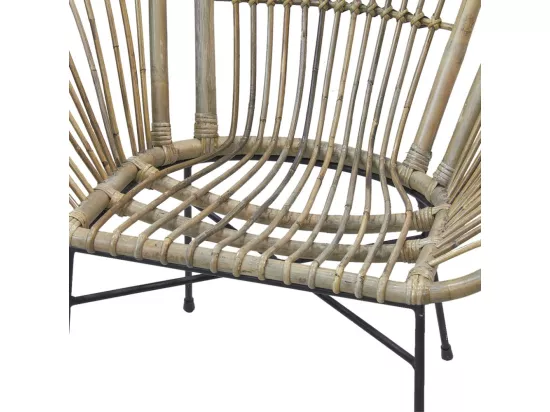 Fauteuil rond en rotin gris et métal