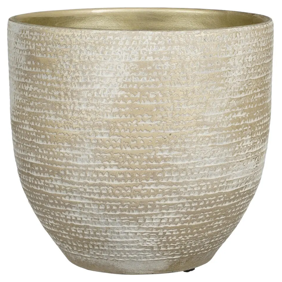 Mica Decorations Plantenpot - terracotta - champagne/wit -29x26cm
