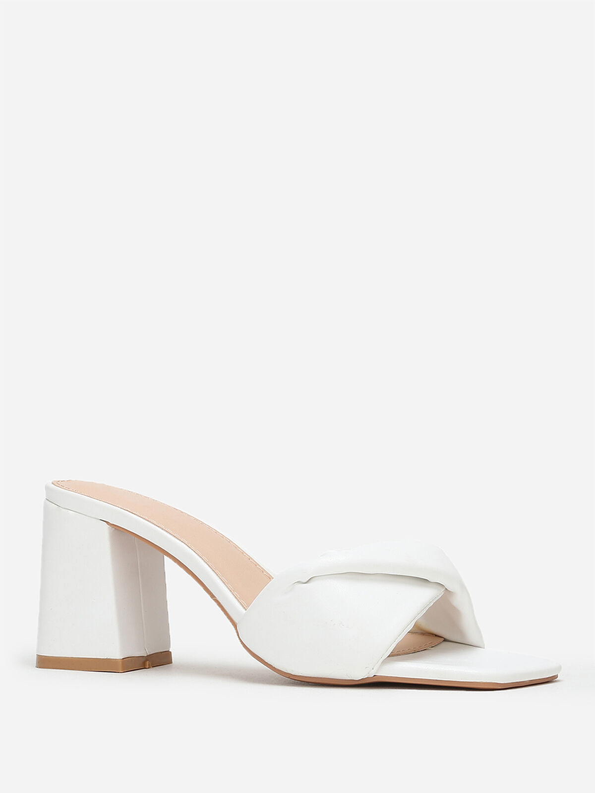Mules à bride en simili matelassé- Blanc