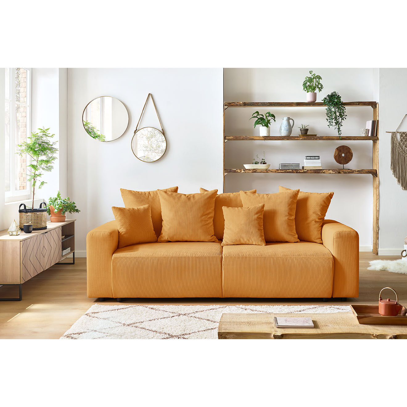 Bobochic Canapé 3 places convertible velours côtelé Envy jaune - 245x102x88 cm