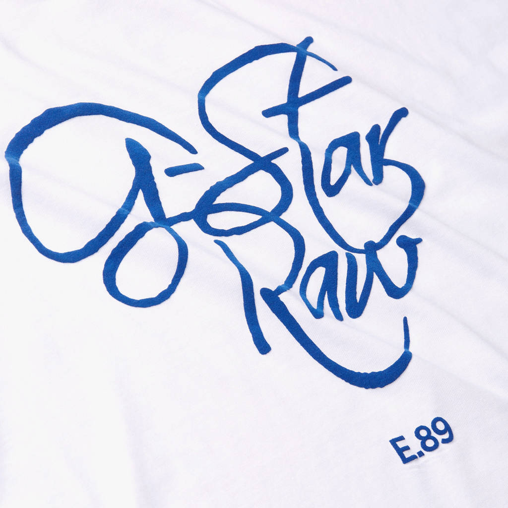 G-STAR T-shirt met logo wit/donkerblauw
