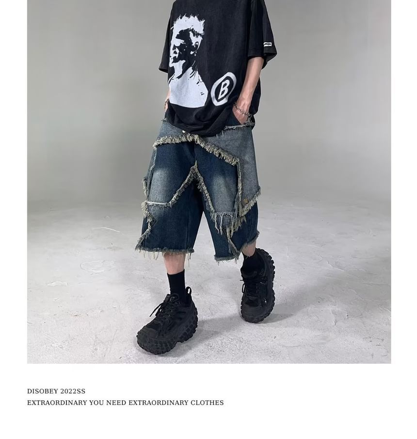 Lingaris - Hoge taille denim shorts met wijde pijpen en versleten look