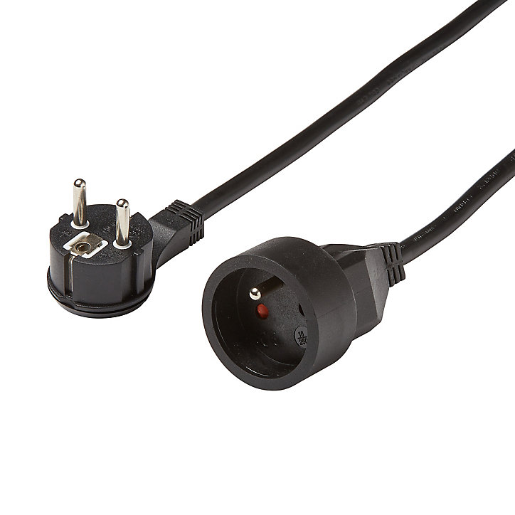 Rallonge intérieur H05VV-F Diall 3 x 1.5 mm² 3m + prise noir
