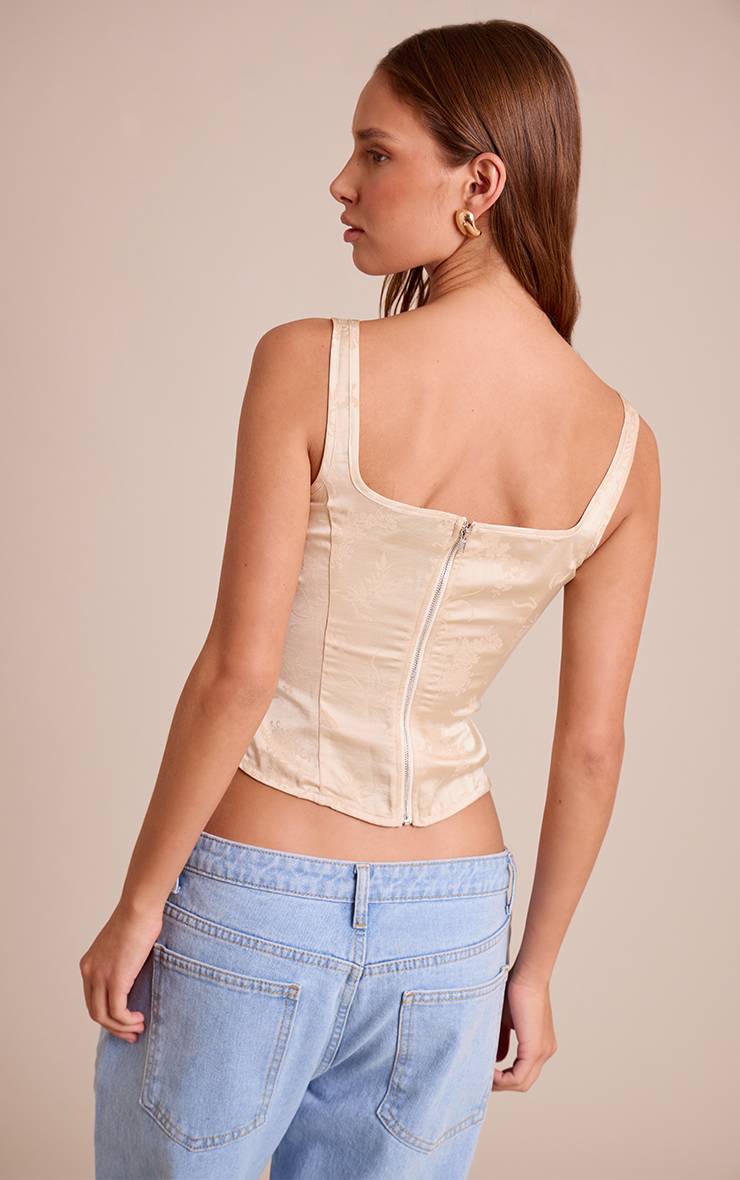 Crème Corset Long Dévoré À Baleines Avec Ourlet Plongeant