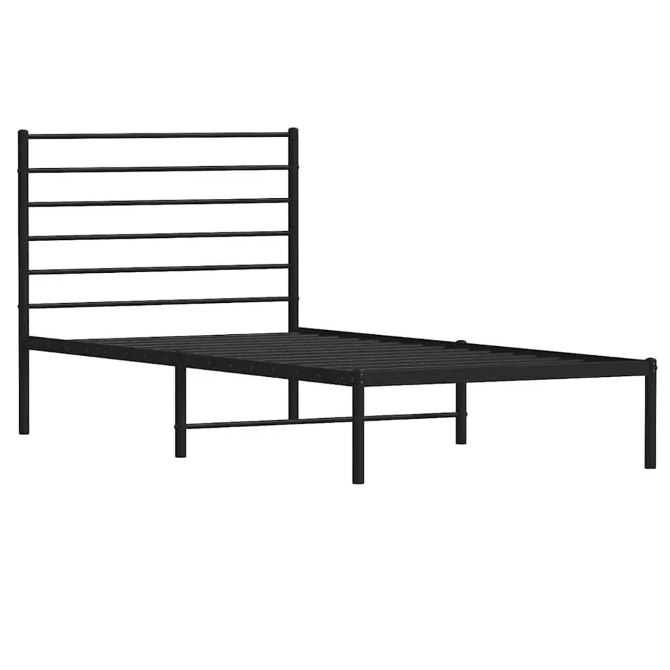 vidaXL - Eenspersoonsbed met hoofdbord - Zwart - Metaal - 80x200 cm
