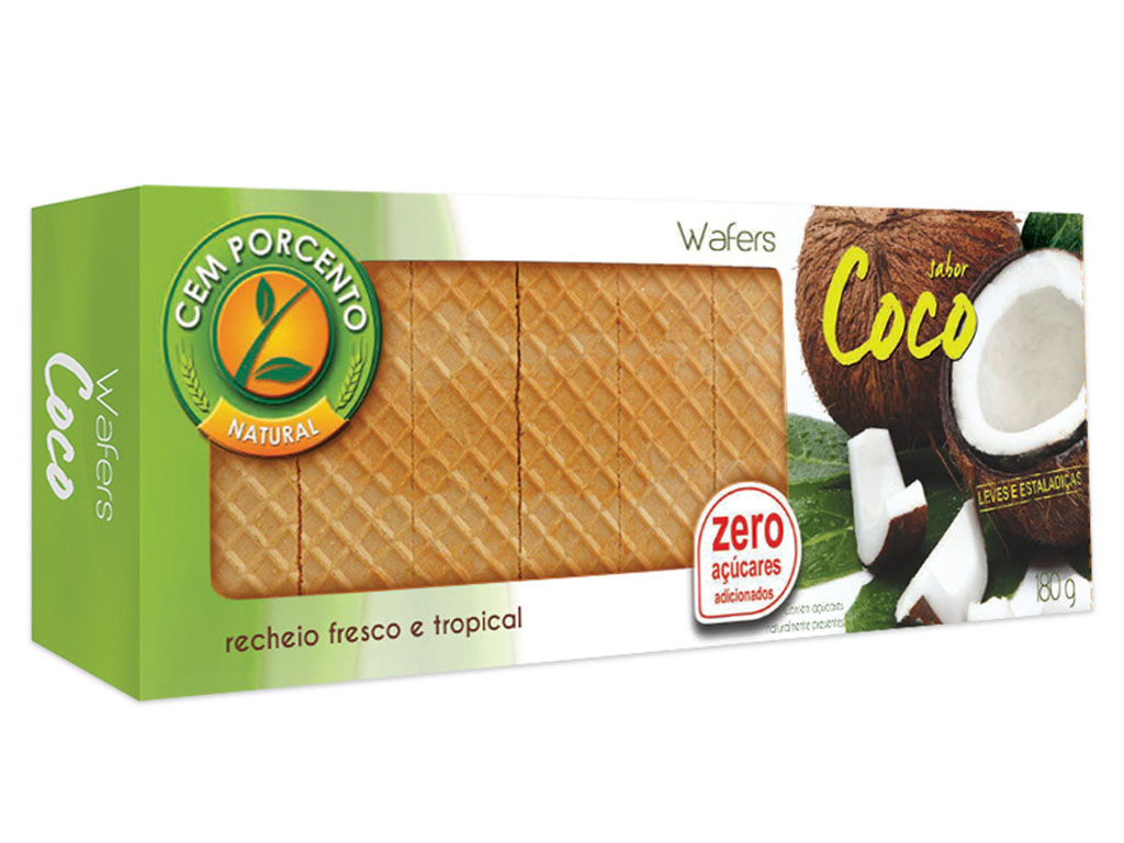 WAFER CEM PORCENTO CÔCO SEM AÇÚCAR 180G