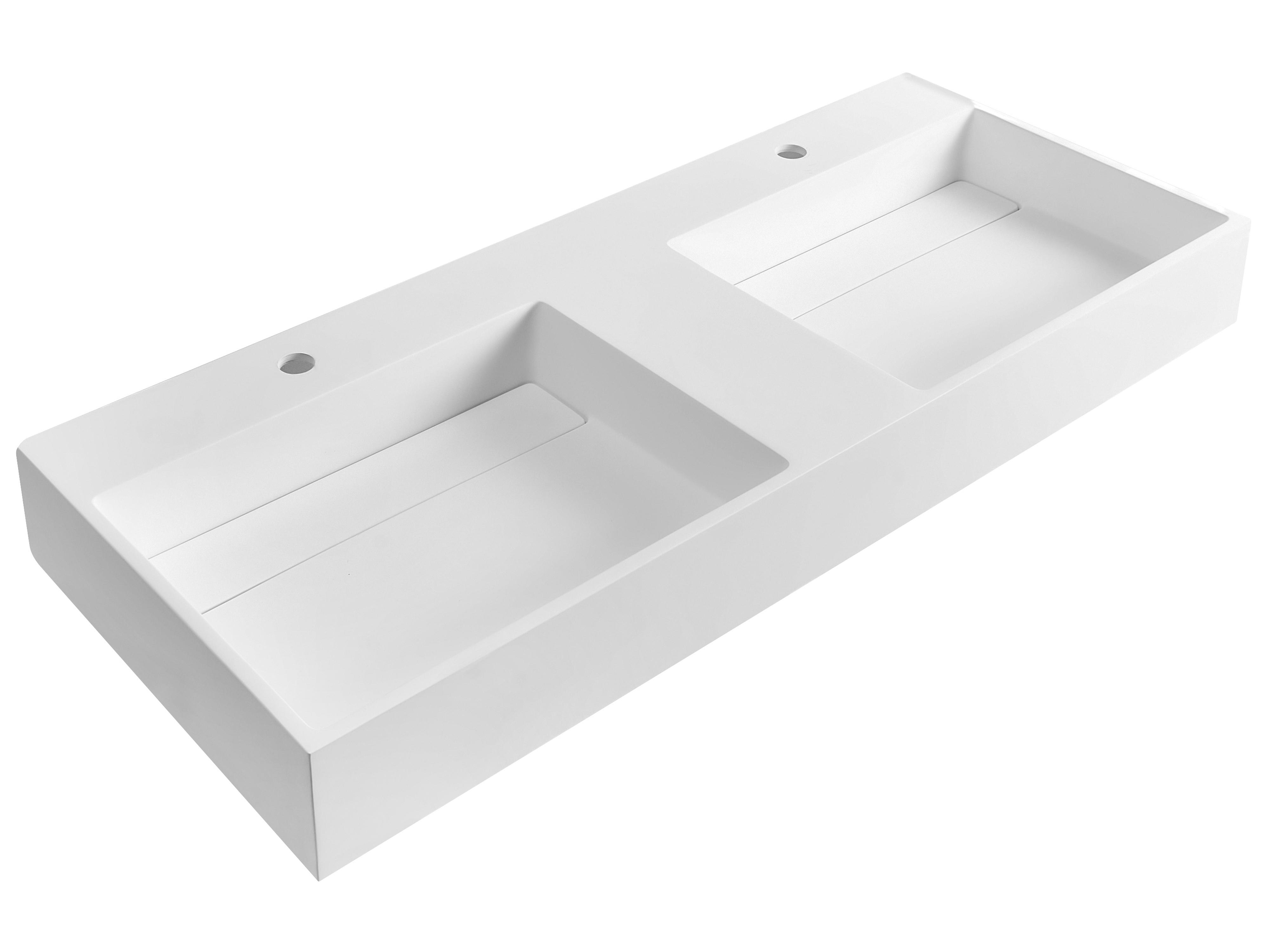 Wandgemonteerd dubbele wastafel CUSCO 120 x 48 cm Mineraal gietwerk Wit