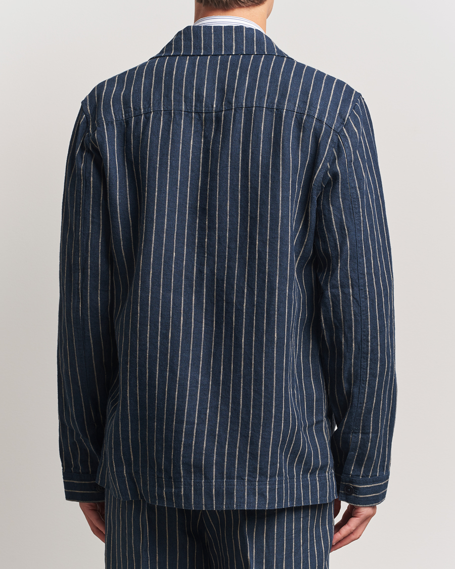 NN07 Olav Linen Pinstriped Overshirt Navy Blue