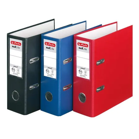 Herlitz Ordner DIN A5, 80 mm breit, 3 Stück je 1x in schwarz, blau und rot