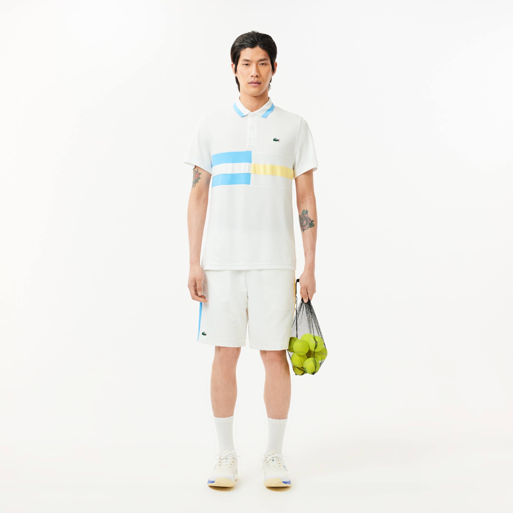 Ultra-Dry Tennis-Poloshirt mit Colour-Block-Streifen Kurze Ärmel - Weiss - Lacoste - Herren