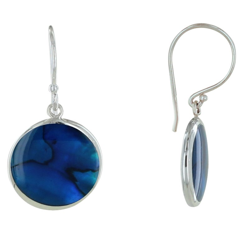 Boucles d'Oreilles Argent Disques Nacre Abalone Bleue