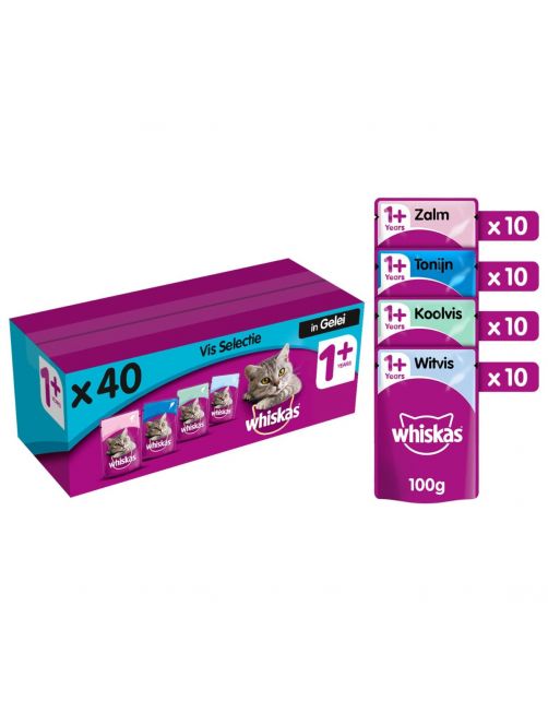 Whiskas Multipack 1+ Vis Selectie In Gelei - Kattenvoer - 100 g