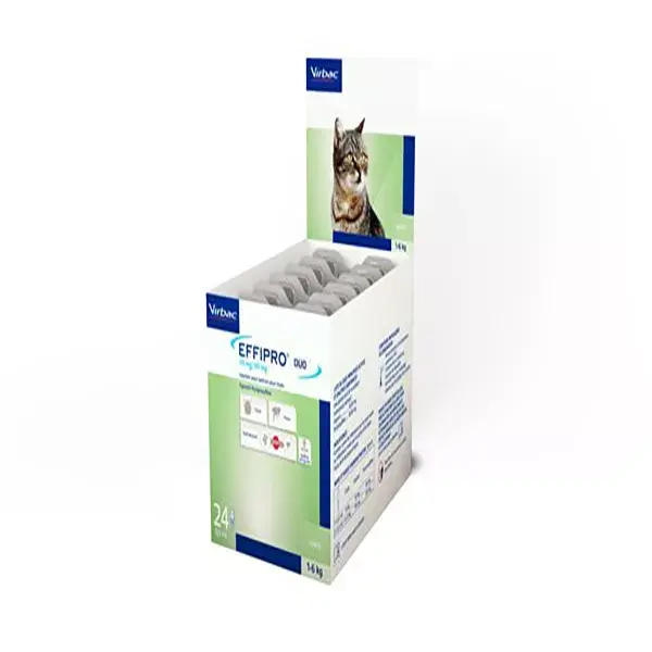 Inseticida Virbac Effipro Duo para Gatos, pipeta aplicadora, caixa com 24 unidades.
