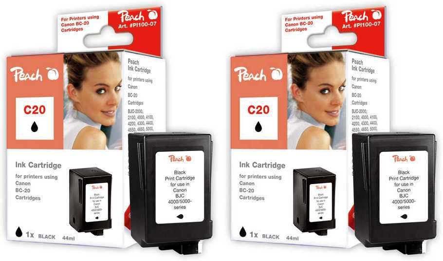 Peach C20/23 2 Druckköpfe 2*bk ersetzt Canon, Apple BC-20BK, 0895A002 für z.B. Apple Color Stylewriter 2400, Apple Color Stylewriter 2500 (wiederaufbereitet)