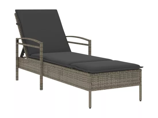 Chaise longue avec coussin gris 63x200x81 cm résine tressée