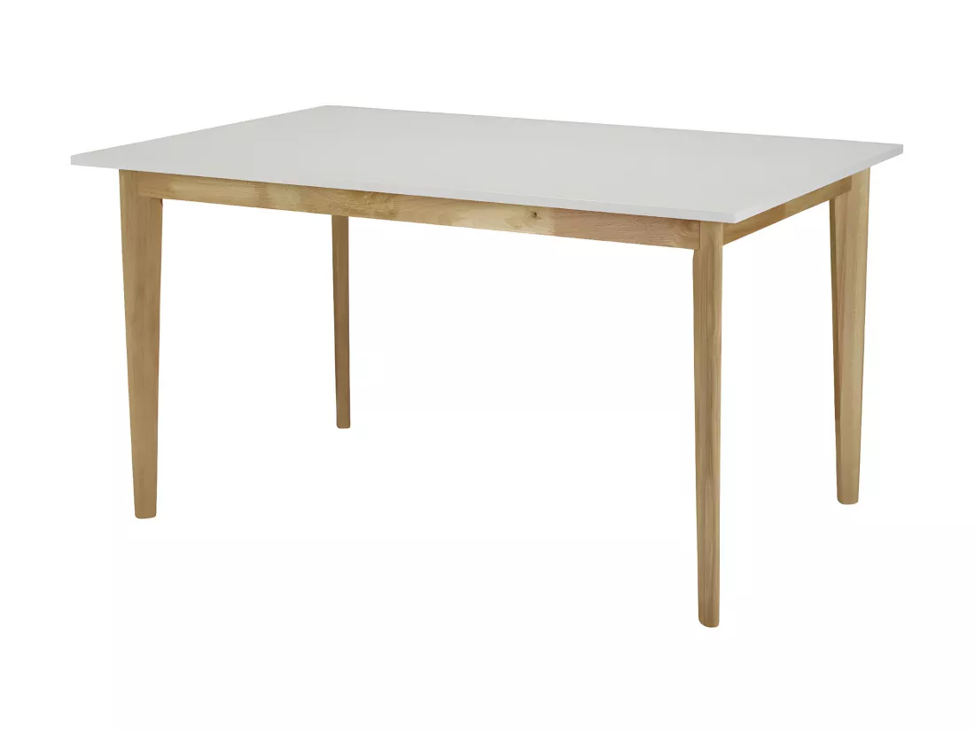 Table à manger extensible CARINE - 6 à 8 personnes - Hévéa massif et MDF - Blanc