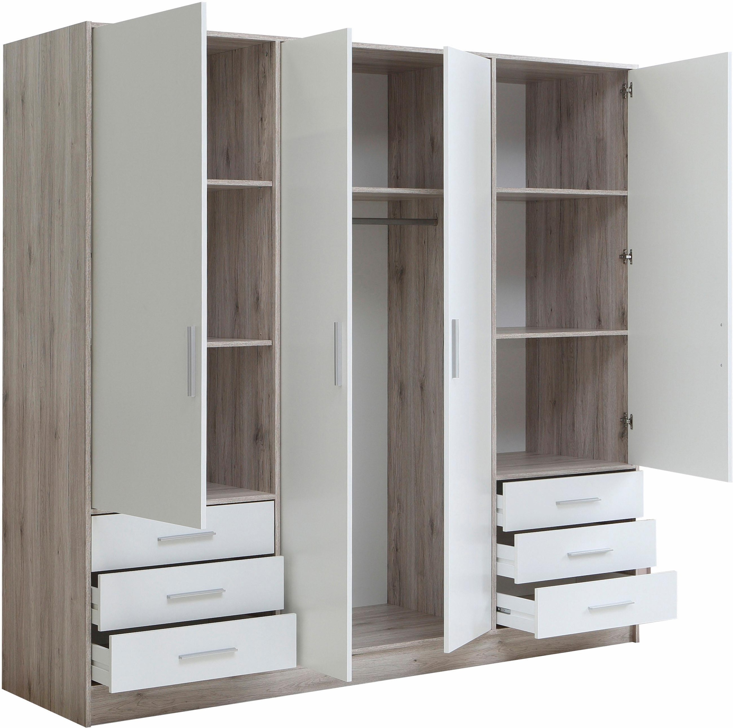 FORTE Kleiderschrank »Jupiter, Made in Europe, mit Schubladen« Masse (T/H): 60/200 cm,  Stauraum, 2 Breiten, 4 Farben, Schubladen, variable Einlegeböden