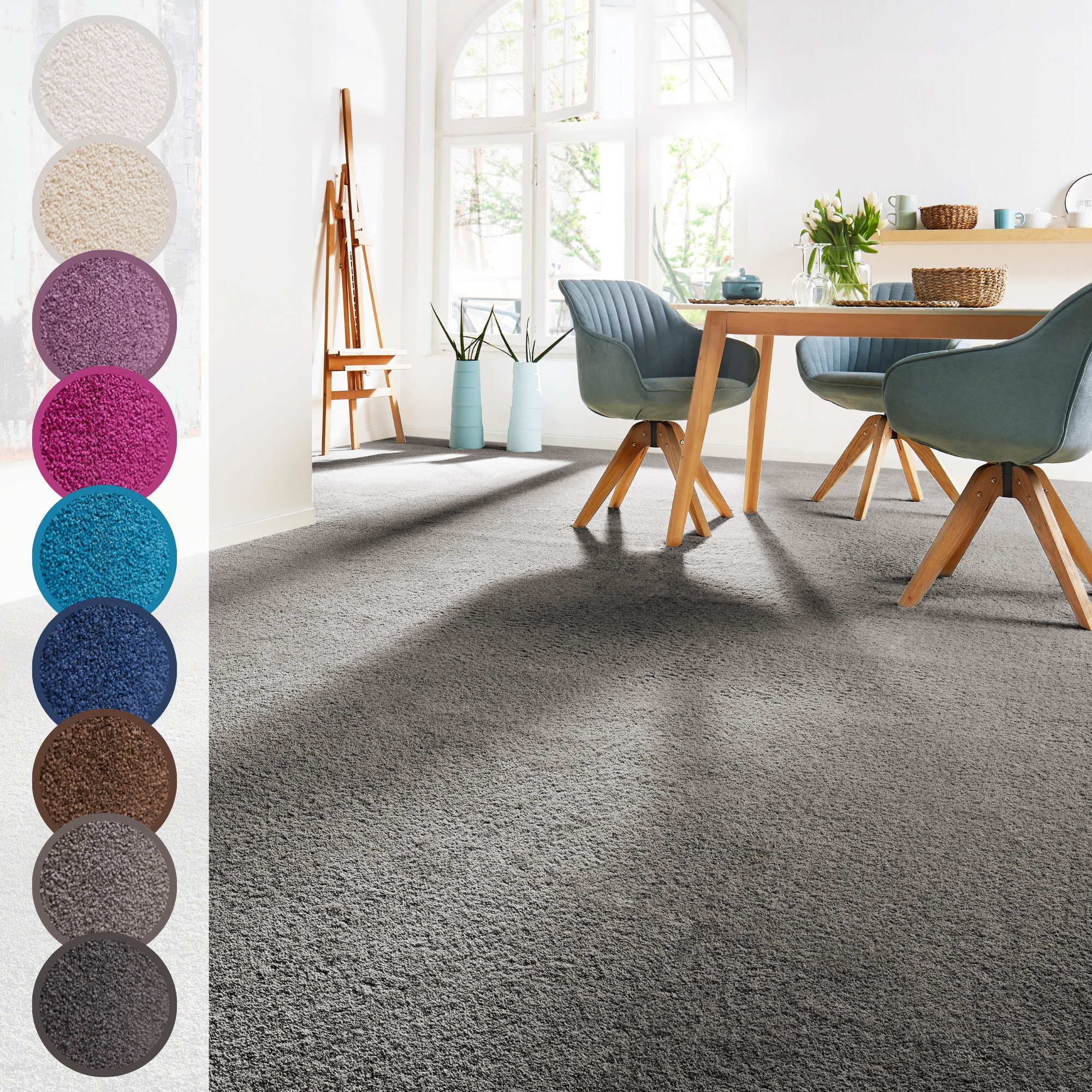 Andiamo Teppichboden »Sophie, Frisee-Velours, Made in Netherlands« rechteckig 12 mm Höhe Uni Farben, Breite 400 cm oder 500 cm, strapazierfähig & pflegeleicht