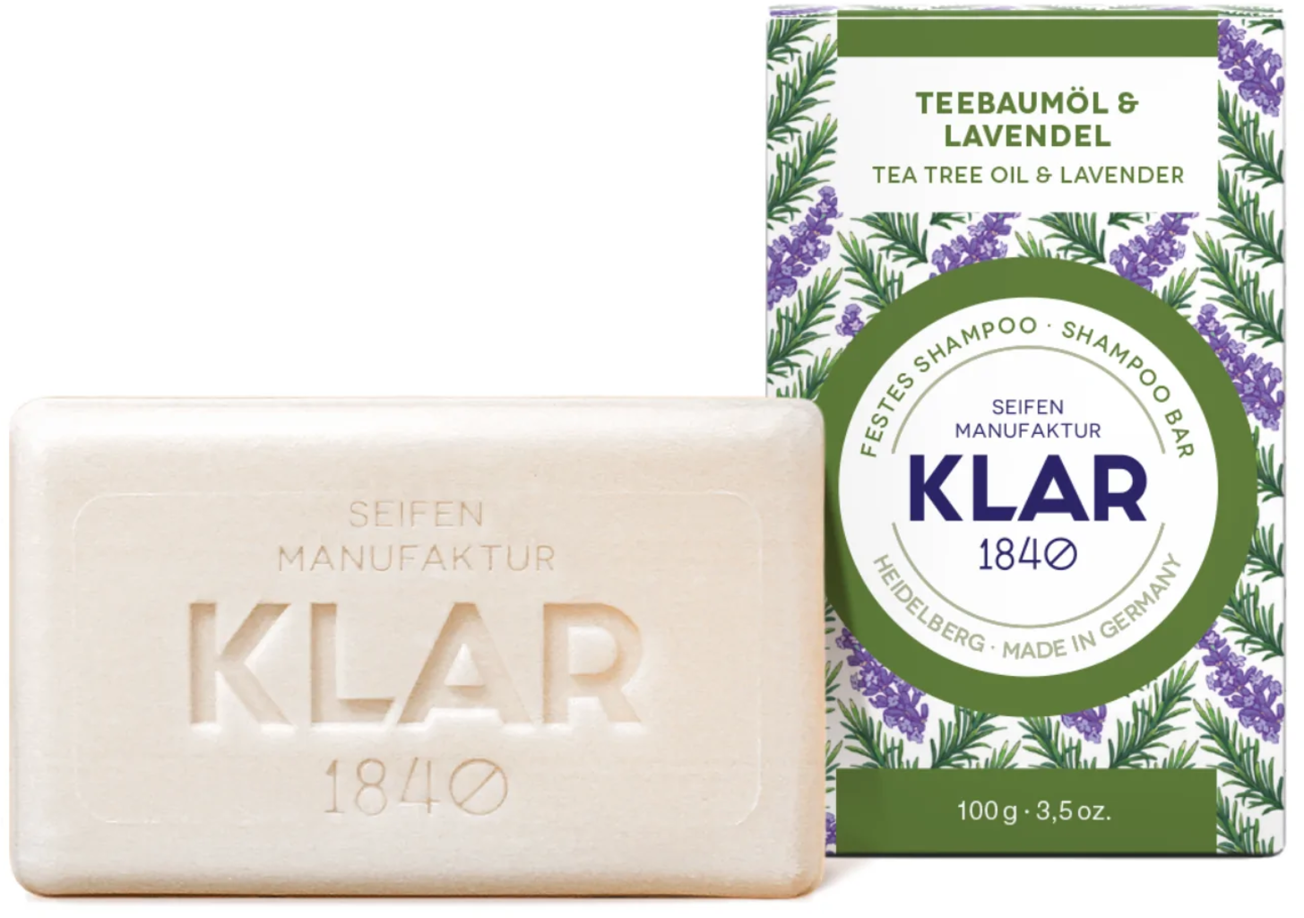 KLAR  Festes Shampoo Teebaumöl & Lavendel, 100 g