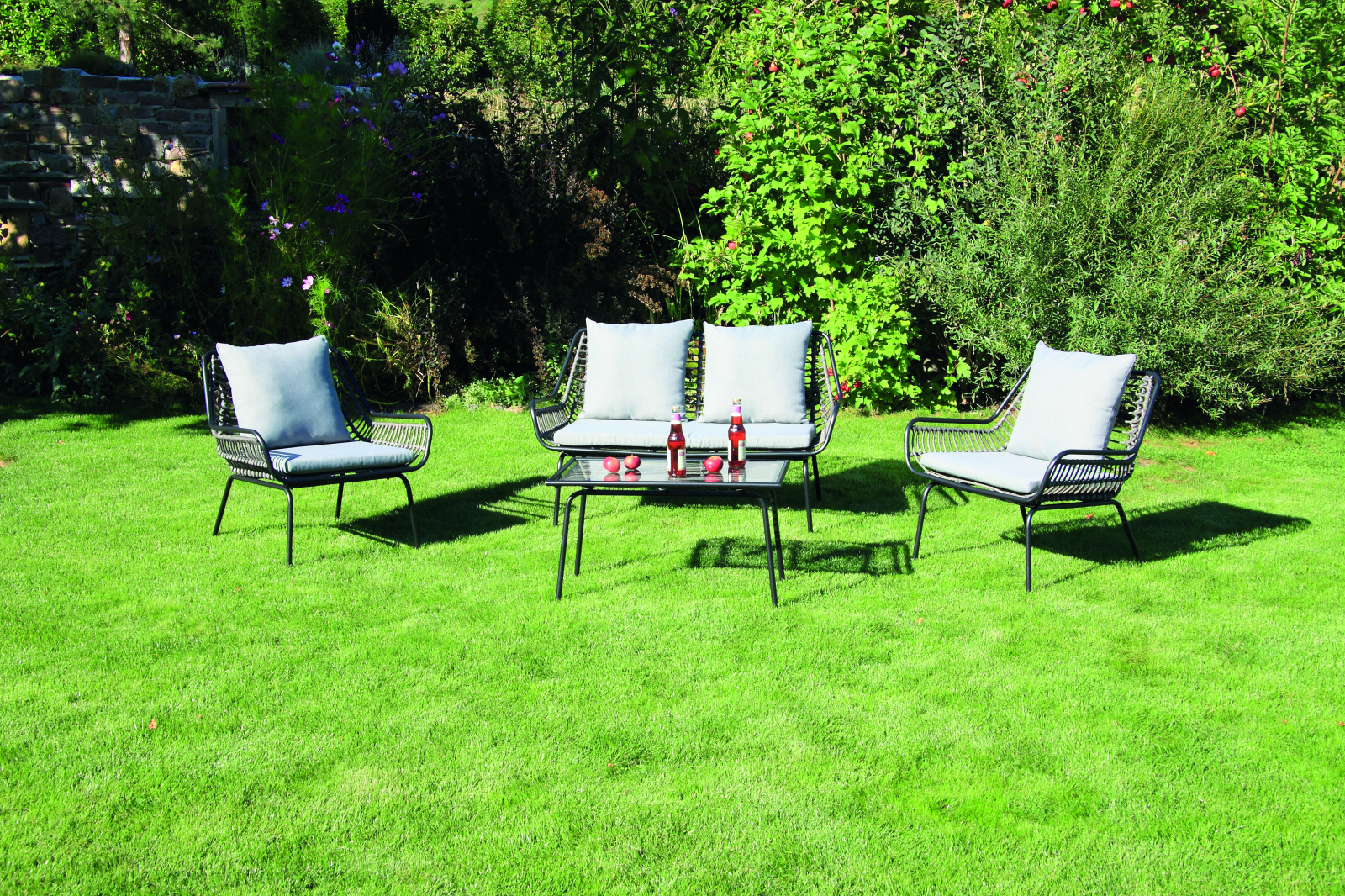 4-teiliges Lounge-Set - anthrazit-grau - mit Kissen