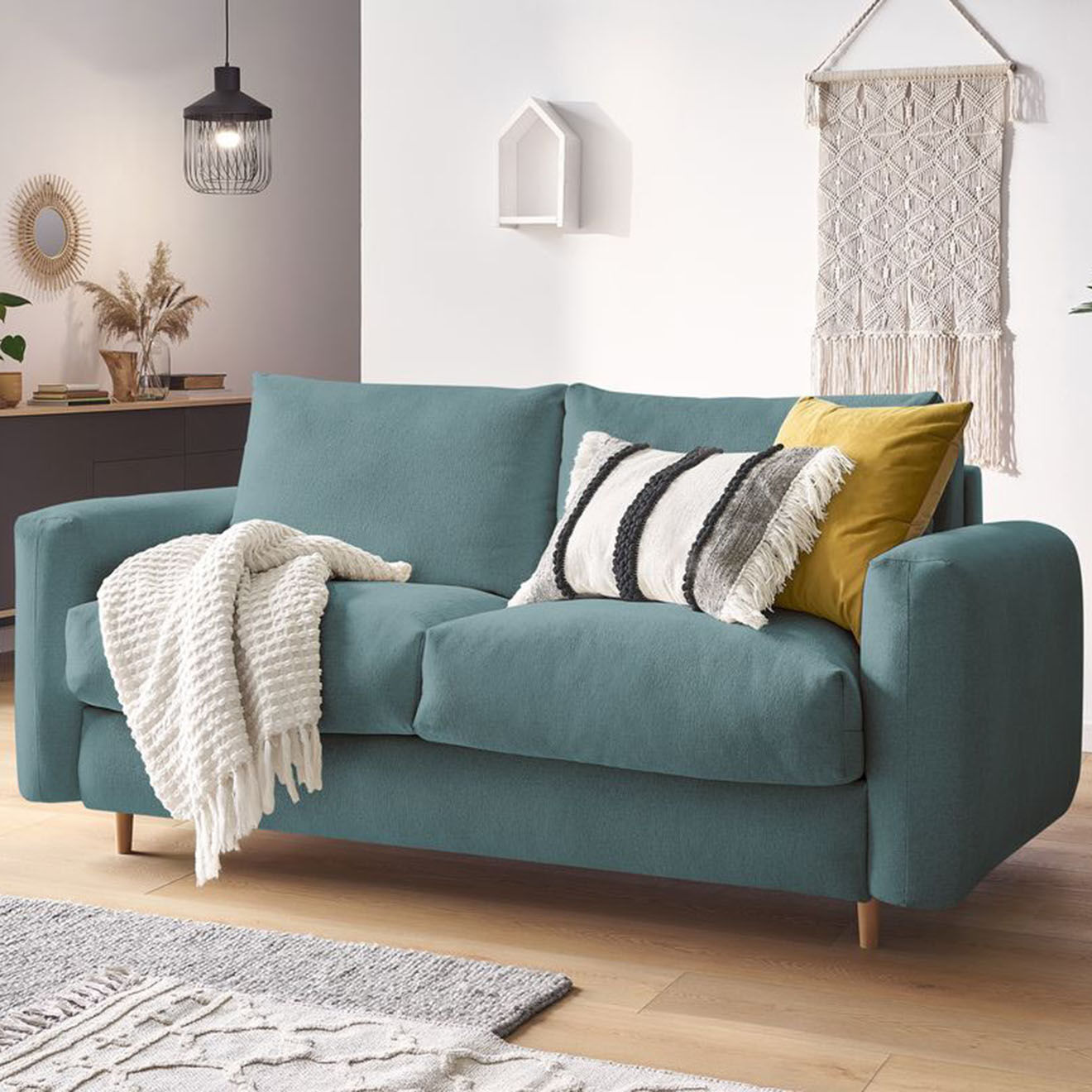 Bobochic Canapé droit cocoone convertible express  bleu foncé - 200x105x98 cm
