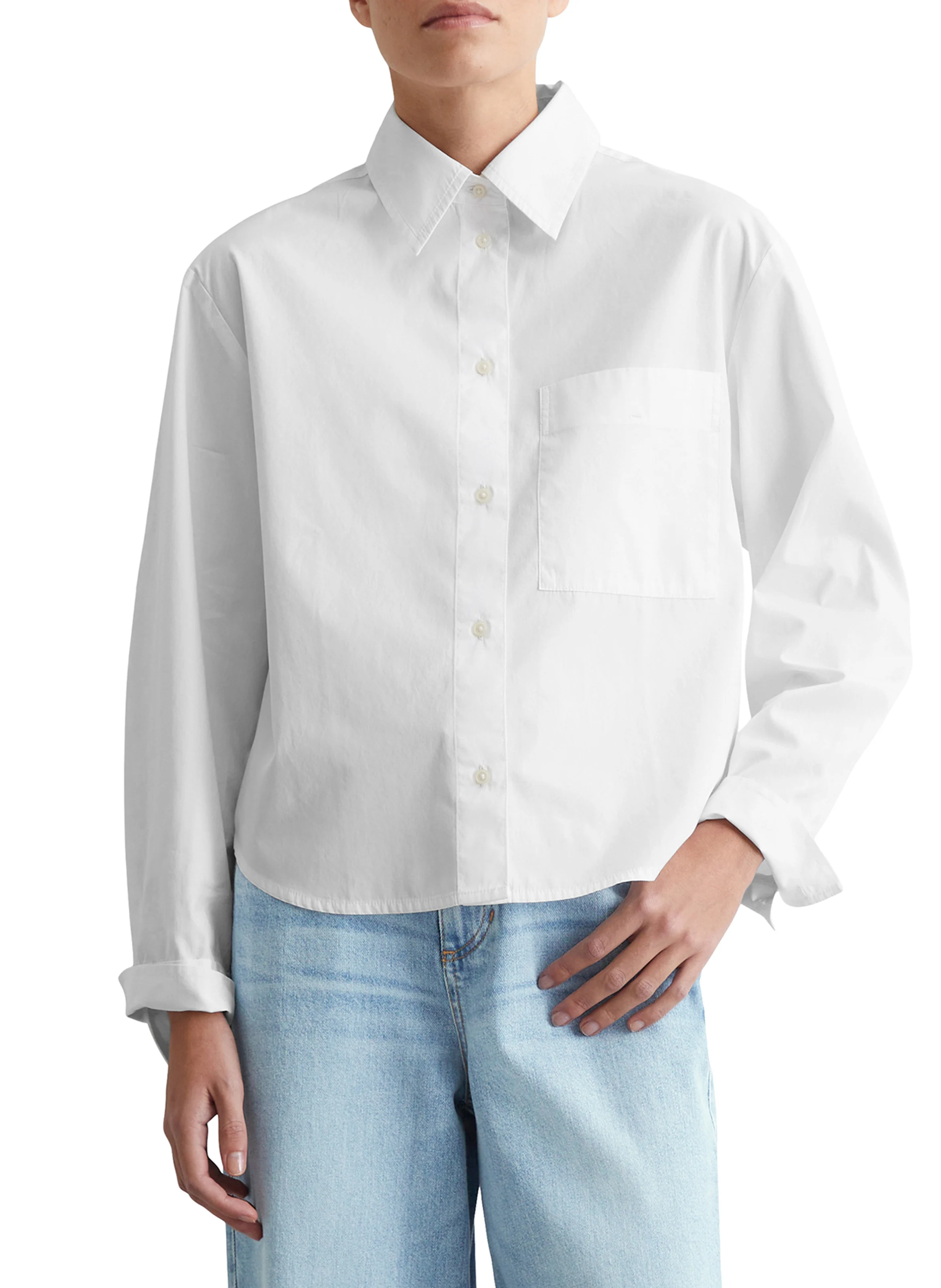 Chemise droite en coton| Blanc